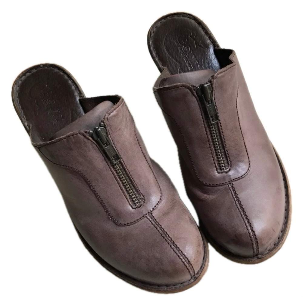 BORN Haledon Leather Clog Mules Brown Pewter Woodgrain Heel Comfort Shoes 7 EU38 - Picture 10 of 13